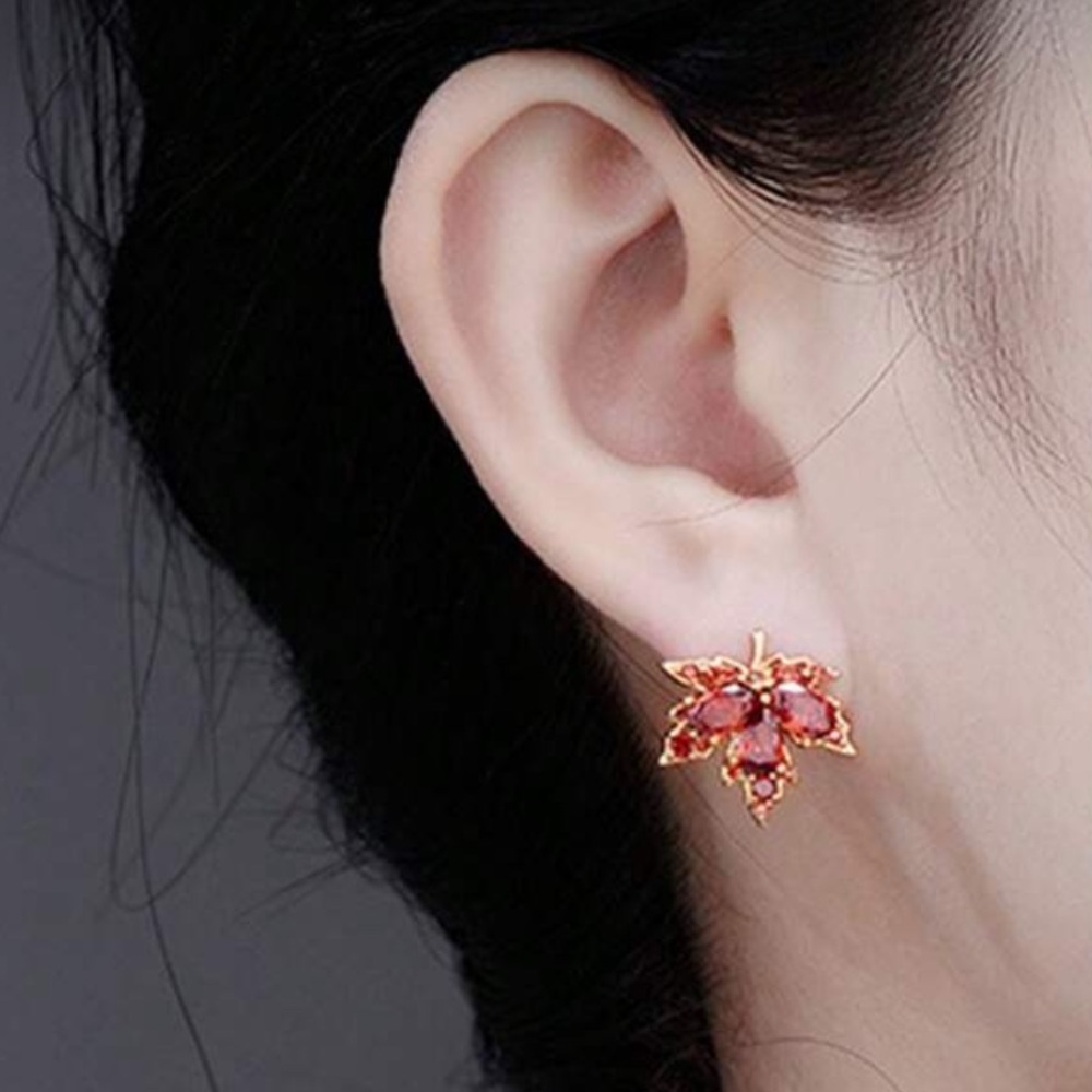 Maple Leaf Rhinestone Earrings - Picture 6 of 9
